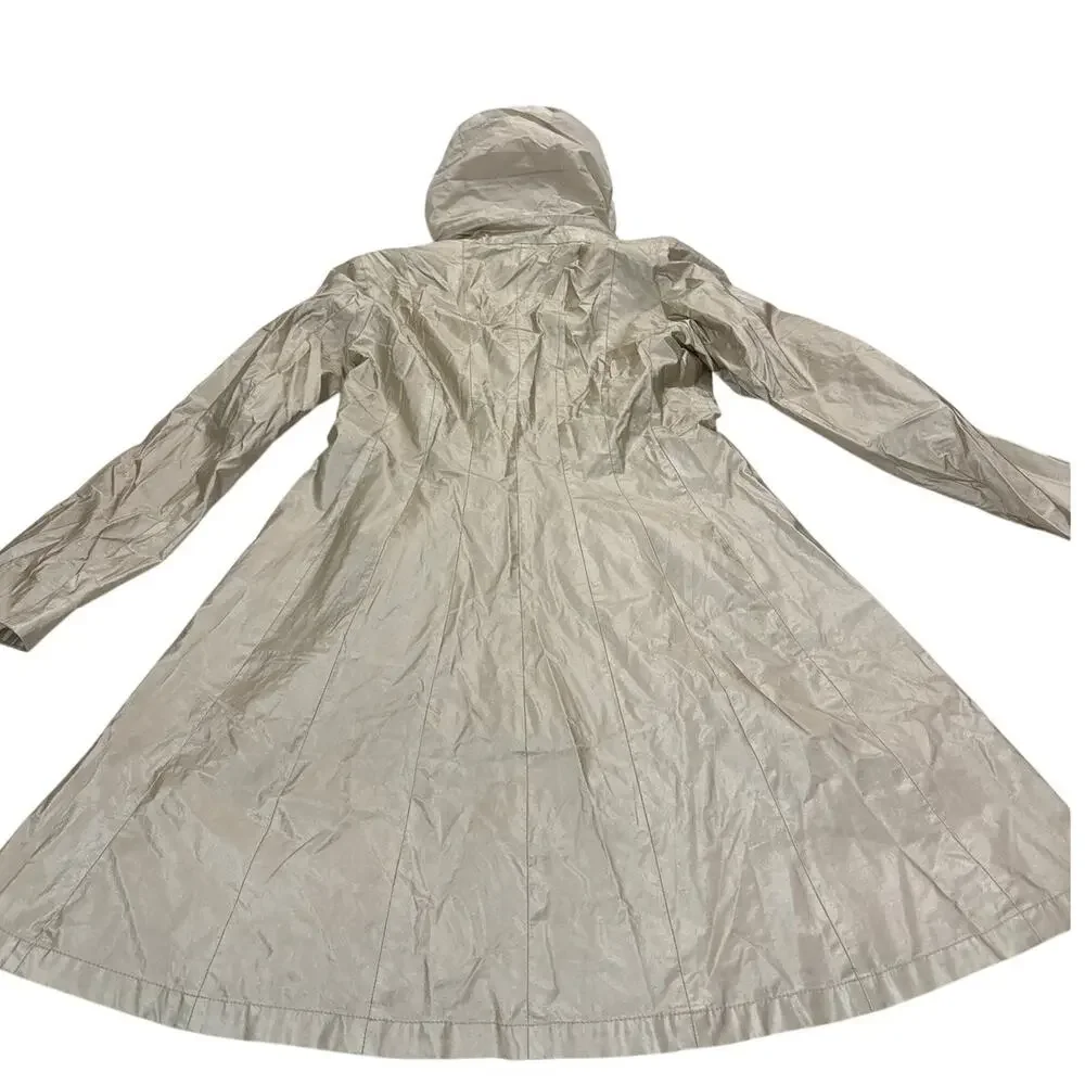 Creenstone Womens 38 Medium Designer Maxi Coat Rain Jacket Foldable Hoodie